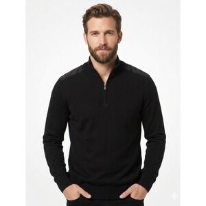 NWT Michael Kors Men's Black Half-Zip Sweater with Shoulder Panels Size L